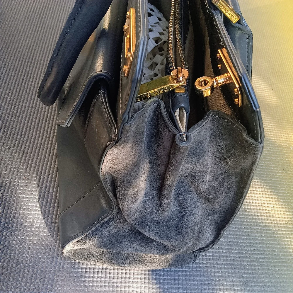 Tory Burch Dark Gray Genuine Leather Top Handle Frame Hinge Top Satchel Bag - Picture 8 of 13